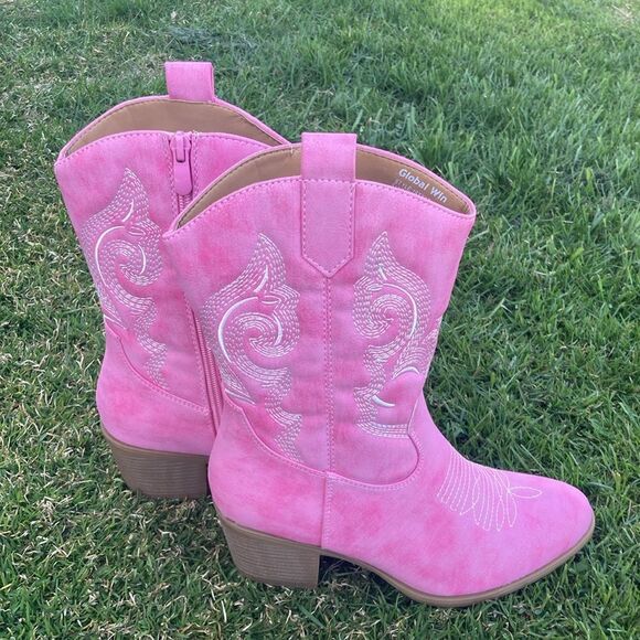 Women's Mid Calf The Western Cowgirl Boots Chunky Low Heel - Picture 5 of 16